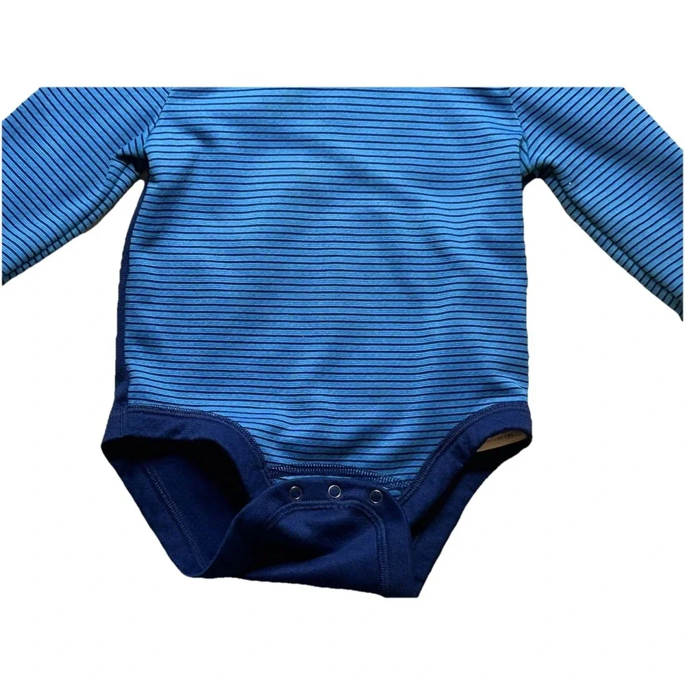 Patagonia Baby One Piece Capilene Blue Striped Long Sleeve Bodysuit 6 - 12 Month